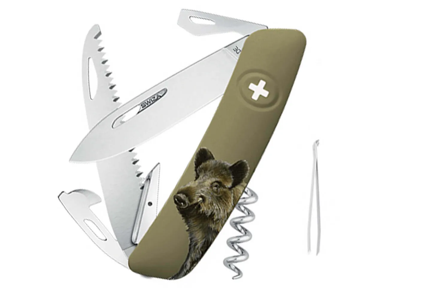 Couteau multifonction SWIZA D05 olive sanglier 12 fonctions 95mm