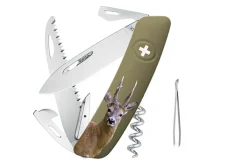 Couteau multifonction SWIZA D05 olive chevreuil 12 fonctions 95mm
