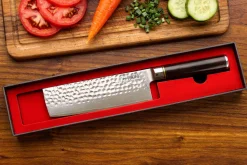 Couteau nakiri 17cm Fukito Ébène Damas martelé