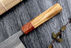Couteau nakiri 16,5cm japonais artisanal Yuzo SLD olivier et cognassier