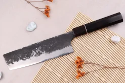 Couteau nakiri 16,5cm japonais artisanal Naoki Mazaki WS2 Black Nashiji