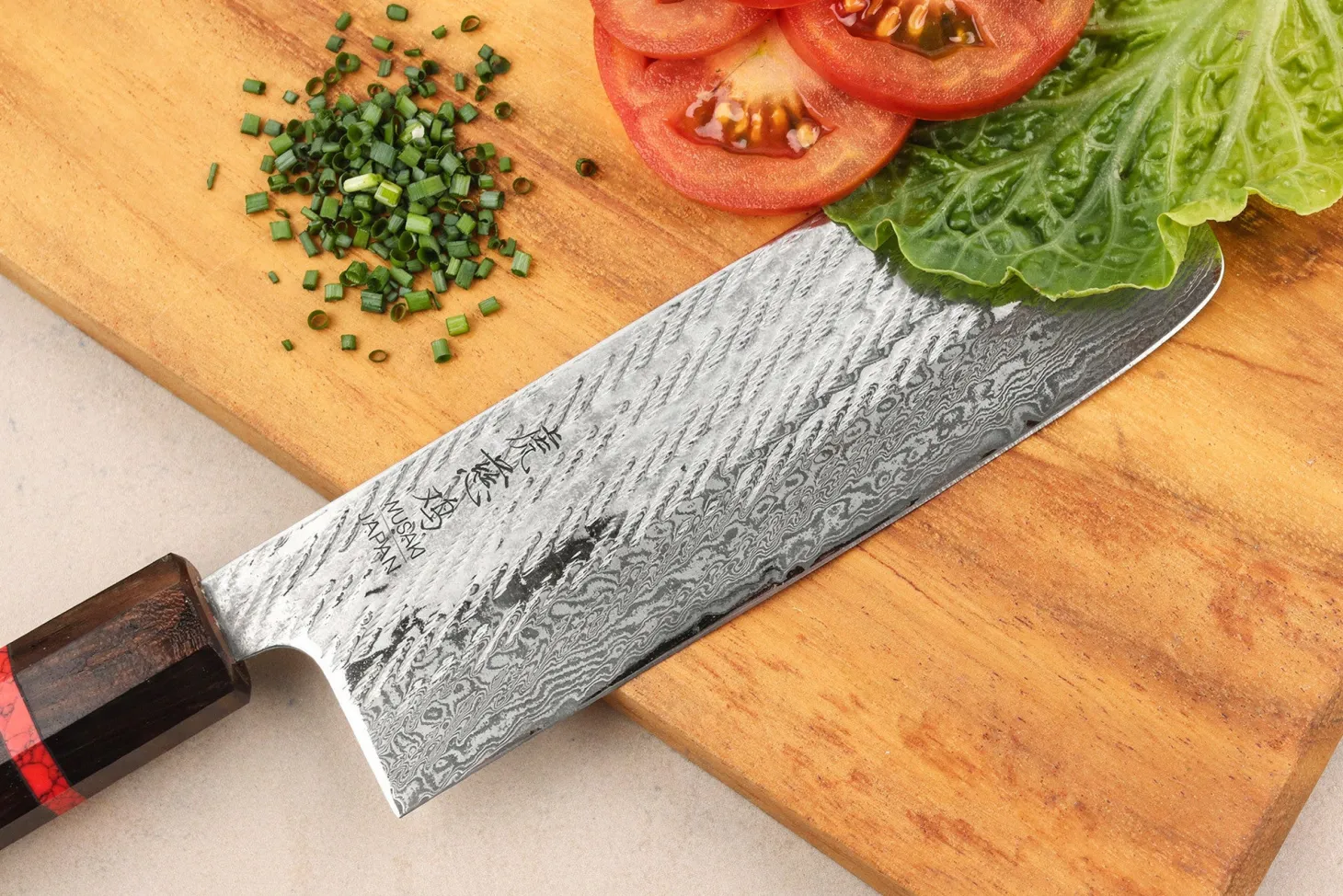 Couteau nakiri 16,5cm japonais artisanal Wusaki Nawame AUS10 damas