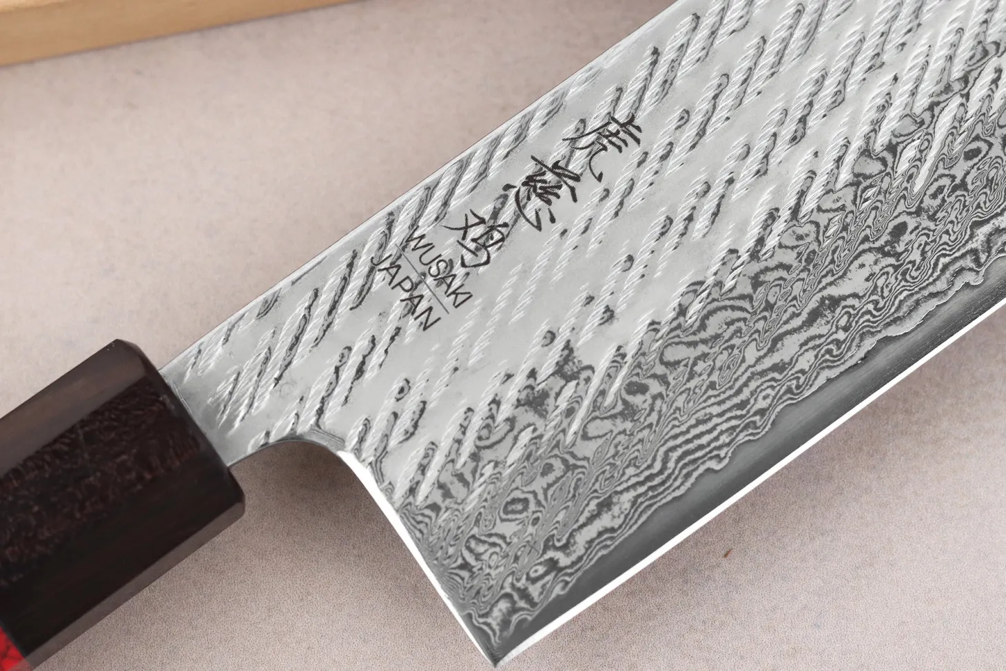 Couteau nakiri 16,5cm japonais artisanal Wusaki Nawame AUS10 damas
