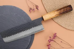 Couteau nakiri 16,5cm japonais artisanal Yuzo Black AS chêne brûlé