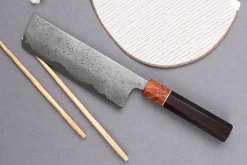 Couteau nakiri 16,5cm japonais artisanal Toshihiro Wakui Aogami 2 damas laminé