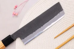Couteau nakiri 16,5cm japonais artisanal Hinoura Mutsumi Ajikataya Black Nashiji