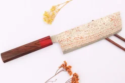 Couteau nakiri 16cm japonais artisanal Takeshi Saji VG10 Rainbow Nashiji