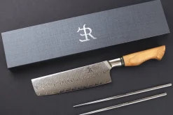 Couteau nakiri 18cm Ryda Knives ST650 Damas et manche en olivier