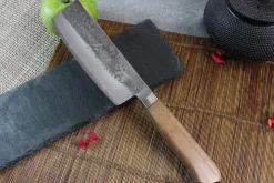 Couteau nakiri japonais artisanal Wusaki Nogami BS2 15cm manche en noyer