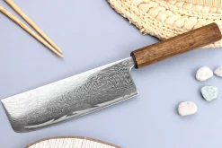 Couteau nakiri japonais artisanal Wusaki Unagi AUS10 damas 16,5cm manche chêne
