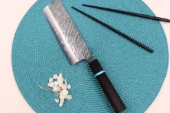 Couteau nakiri japonais artisanal Yu Kurosaki Fujin 16,5cm SG2 turquoise