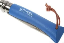 Couteau opinel Acidulé n°07 lame 8cm virole tournante manche azur + cordon