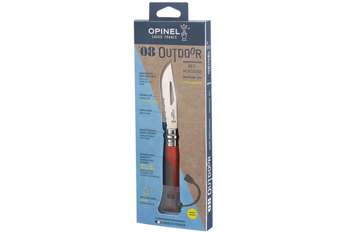 Couteau Opinel Multifonctions Outdoor n°08 lame 8,5cm manche bimatière