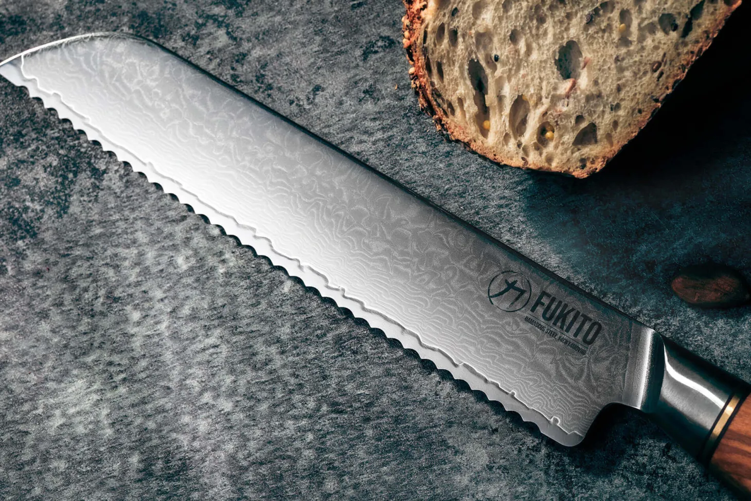 Couteau à pain Fukito Olive Damas 14Cr 21cm