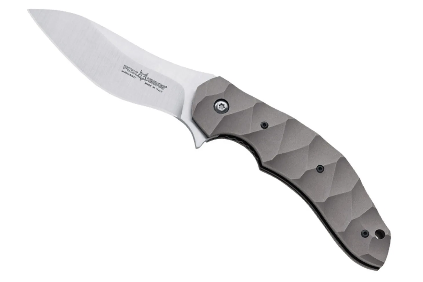 Couteau pliant Ansø FOX FX-302 manche 12cm titanium ondulé + étui