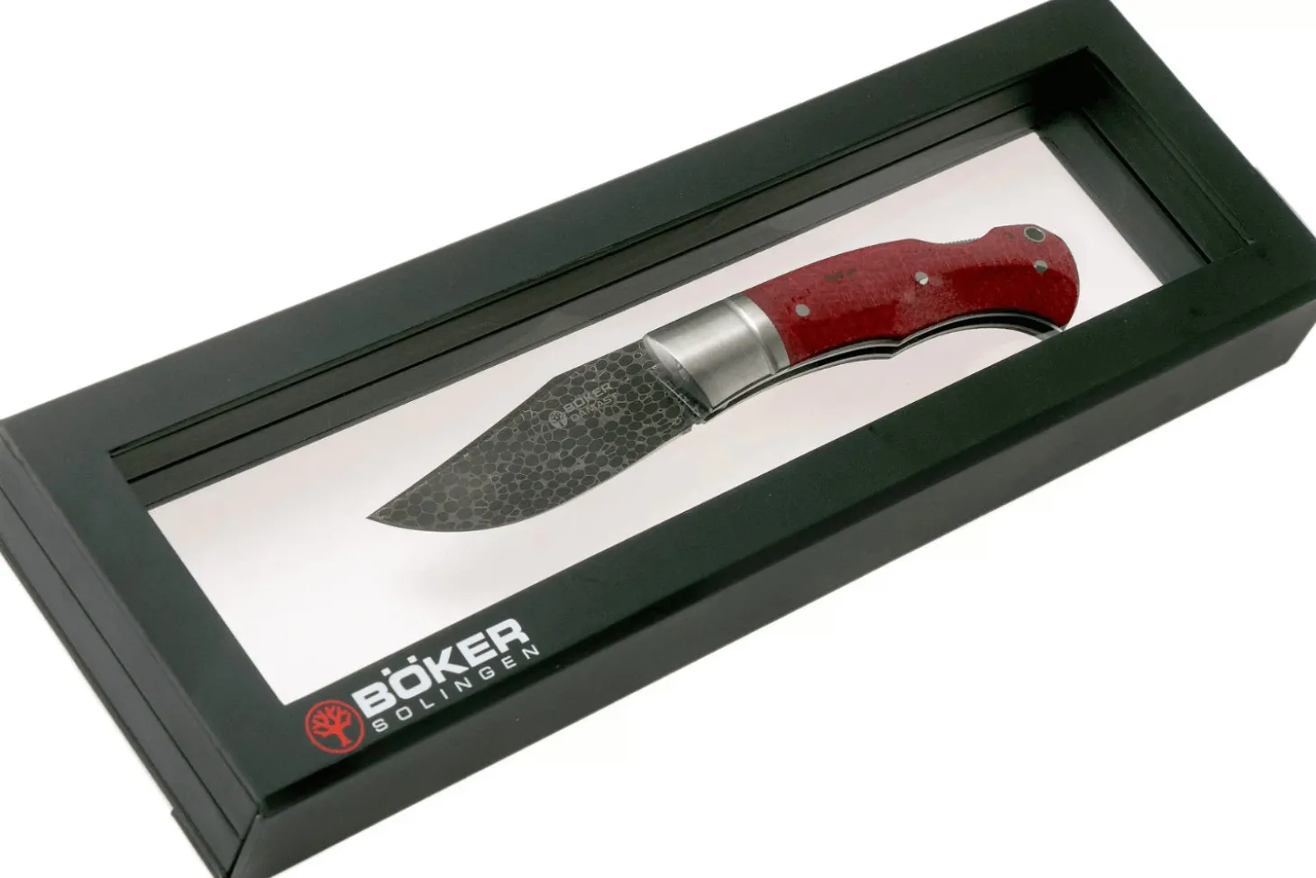 Couteau pliant Böker Boxer Damascus 111025DAM manche en micarta bordeaux 10,3cm