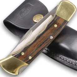 Couteau pliant BUCK 112FG Ranger manche 11cm empreintes doigts + étui cuir