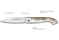 Couteau pliant Compostelle Voie de Tours Claude Dozorme manche chêne 12,5cm