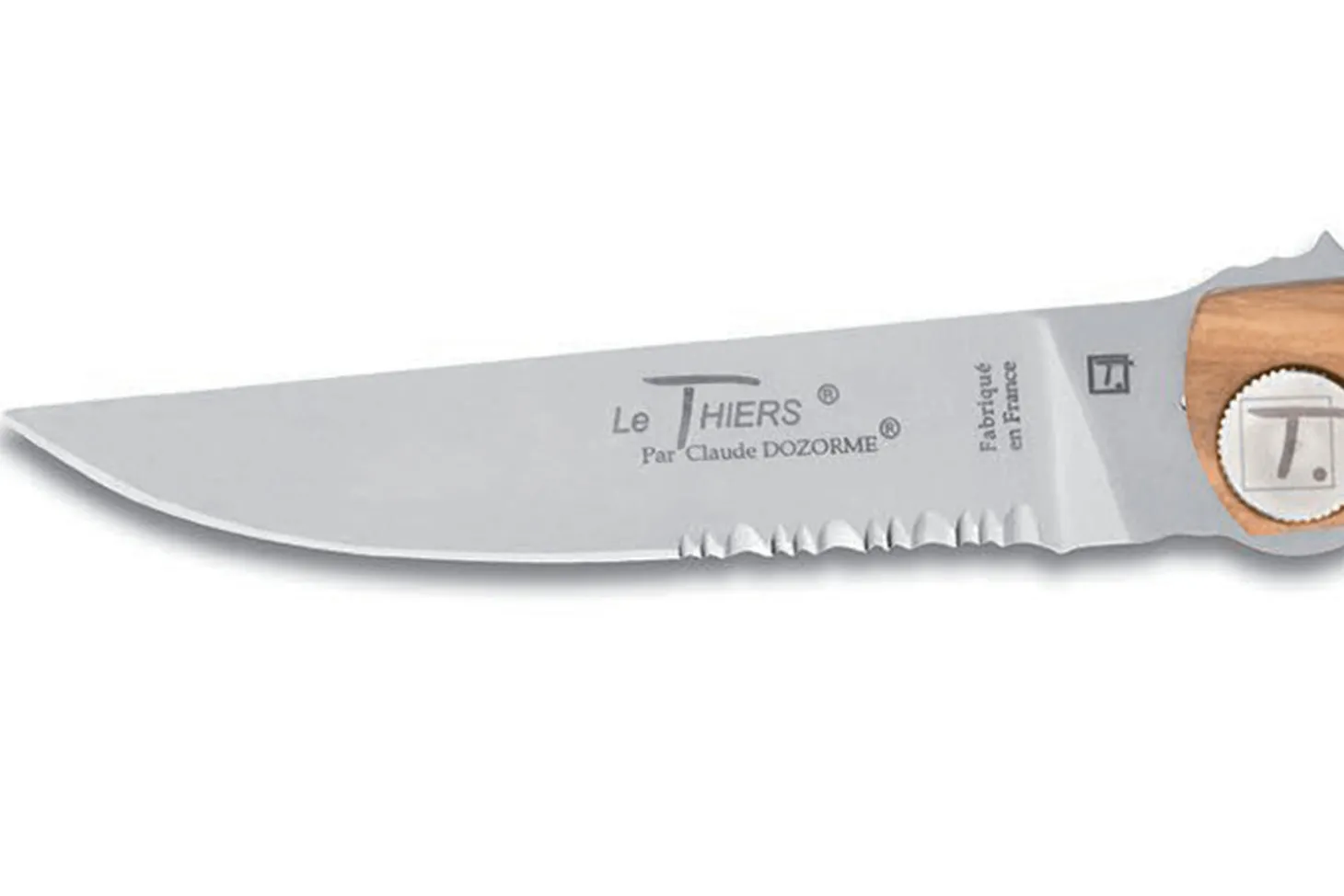 Couteau pliant denté Le Thiers Liner Lock Claude Dozorme olivier 12,5cm