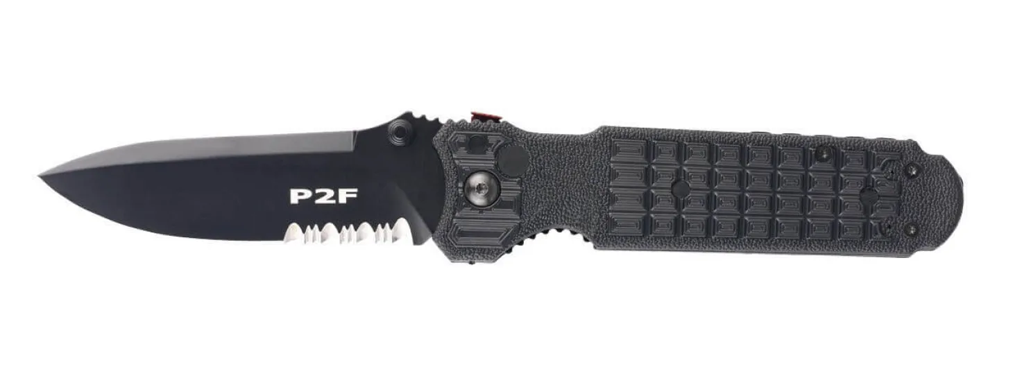 Couteau pliant FOX 1446 Predator 2F à dents manche 12cm forprène noir