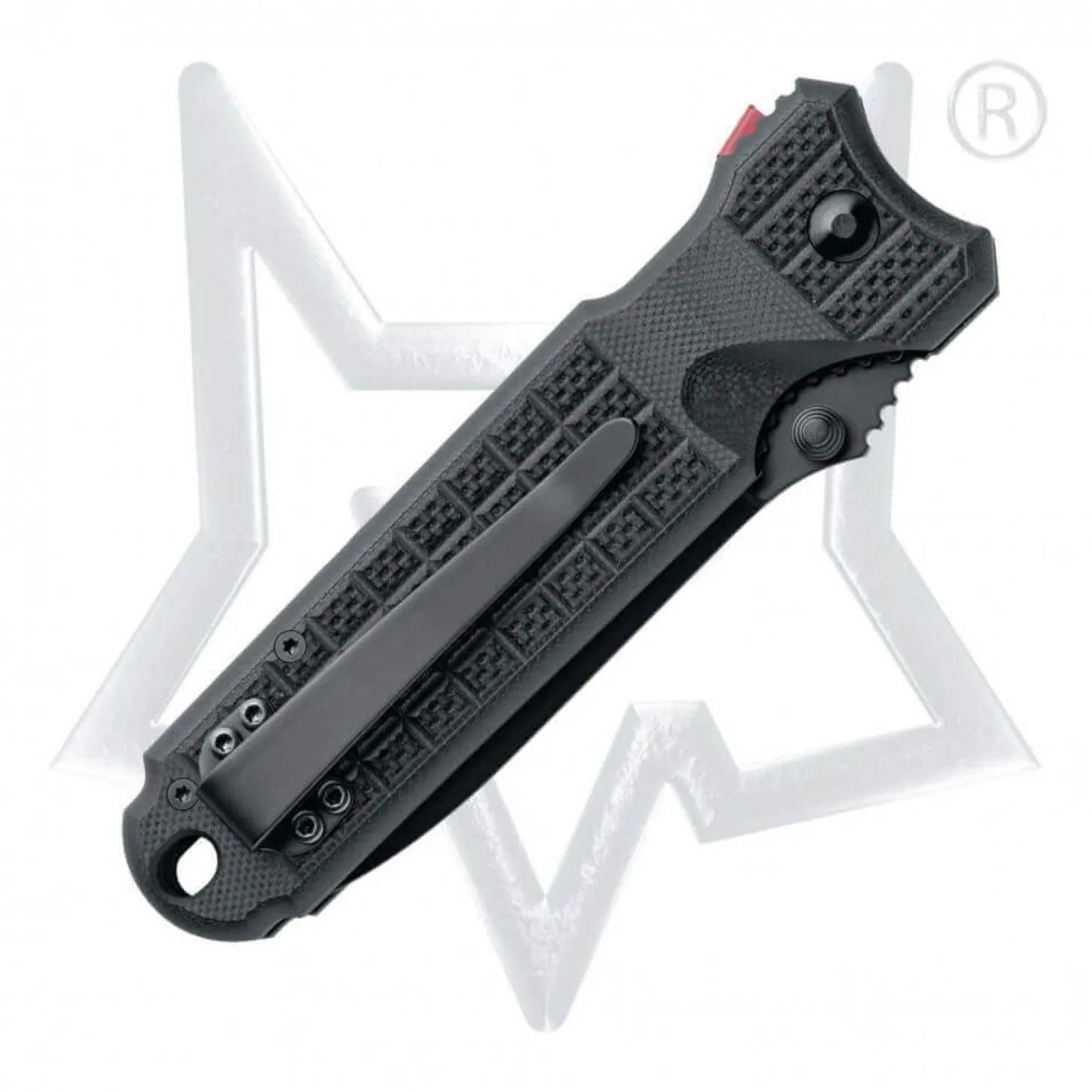 Couteau pliant FOX 1446 Predator 2F à dents manche 12cm forprène noir