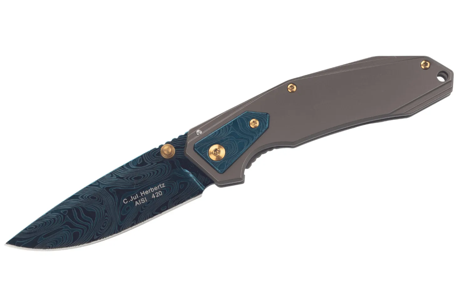 Couteau pliant Herbertz 533912 manche en acier inox finition damassée 11,3cm