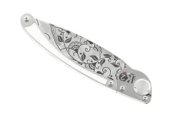 Couteau pliant K2 Elegance K2.20M manche inox décor arabesque 11,5cm + étui suédine