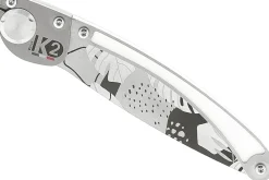 Couteau pliant K2 Elegance K2.24M manche inox décor monstera 11,5cm + étui suédine