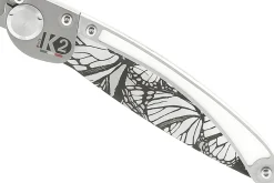 Couteau pliant K2 Elegance K2.21M manche inox décor papillon 11,5cm + étui suédine