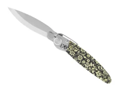 Couteau pliant K2.18M manche acier décor imprimé 3D floral 11,5cm