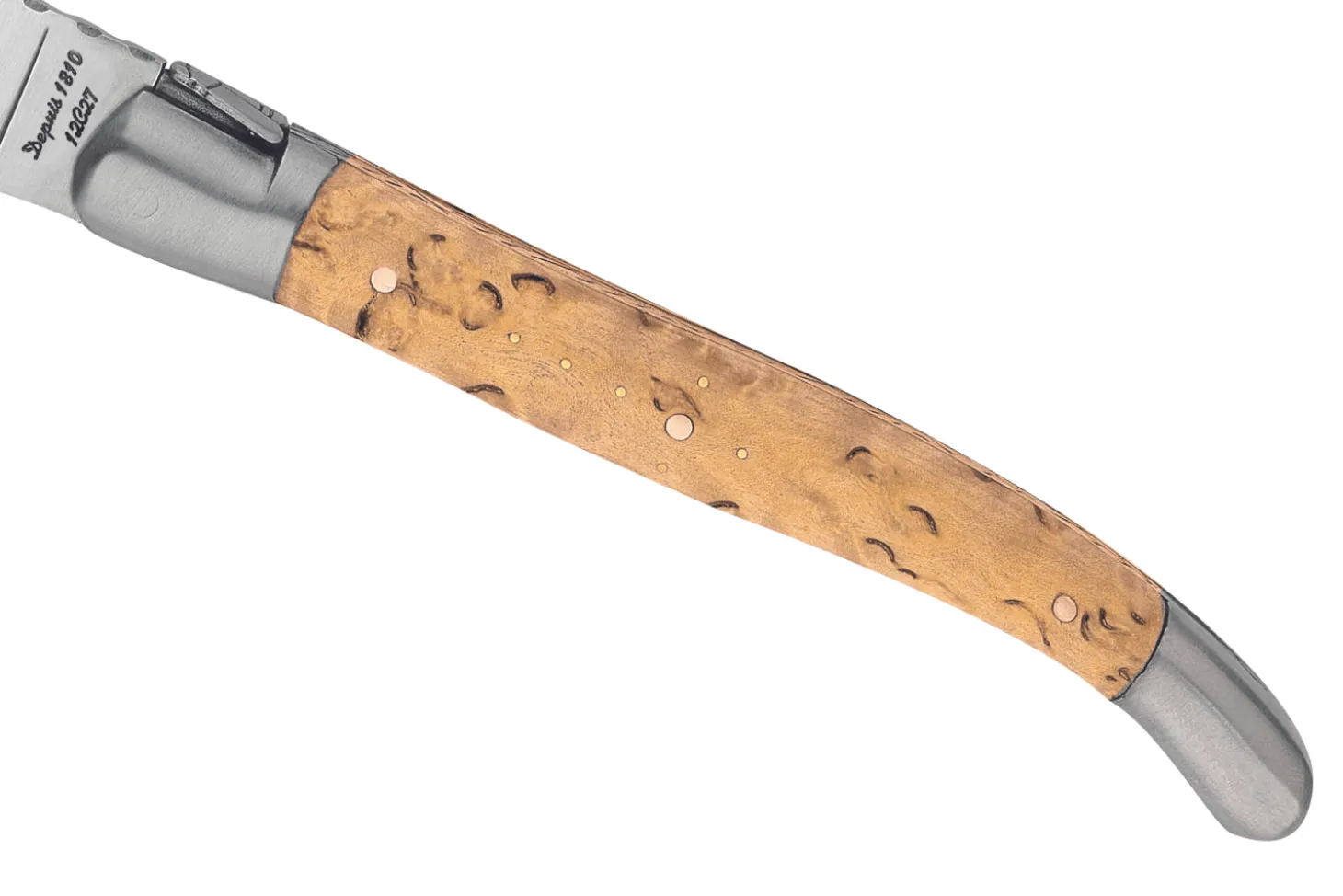 Couteau pliant Laguiole Arbalète G.DAVID 4512 manche en bois de bouleau avec deux mitres en inox mat
