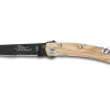 Couteau pliant lame noire dentée Le Thiers Liner Lock Claude Dozorme olivier 12,5cm
