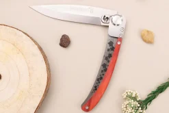 Couteau pliant Le Coq Français Bordeaux Red Heart artisanal manche bois rouge 11,5cm + étui
