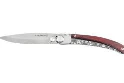 Couteau pliant Le Coq Français Charlemagne Red Heart artisanal manche bois rouge 11,5cm + étui