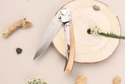 Couteau pliant Le Coq Français Rivière artisanal manche bois d'olivier 11,5cm + étui