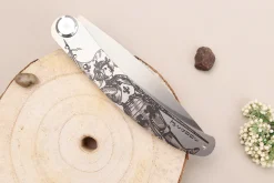 Couteau pliant Le Coq Français Jeanne d'Arc artisanal manche bois d'olivier 11,5cm + étui
