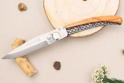 Couteau pliant Le Coq Français Celtic artisanal manche bois d'olivier 11,5cm + étui
