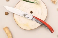 Couteau pliant Le Coq Français Tokyo Red Heart artisanal manche bois rouge 11,5cm + étui