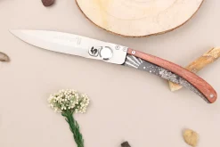 Couteau pliant Le Coq Français Soleil Levant Red Heart artisanal manche bois rouge 11,5cm + étui