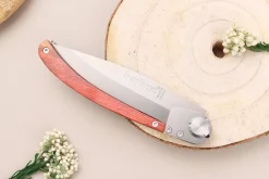 Couteau pliant Le Coq Français Safari Red Heart artisanal manche bois rouge 11,5cm + étui
