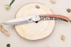 Couteau pliant Le Coq Français Forêt artisanal manche bois de violette 11,5cm + étui
