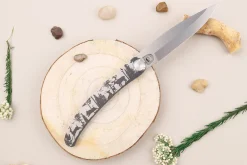 Couteau pliant Le Coq Français Forêt artisanal manche bois de violette 11,5cm + étui