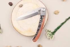 Couteau pliant Le Coq Français Forêt artisanal manche bois de violette 11,5cm + étui