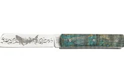 Couteau pliant Le Fidèle 20/20 en bouleau stabilisé bleu 10,8cm lame décor baleine