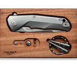 Couteau pliant LionSteel Tre manche 10cm + coffret bois