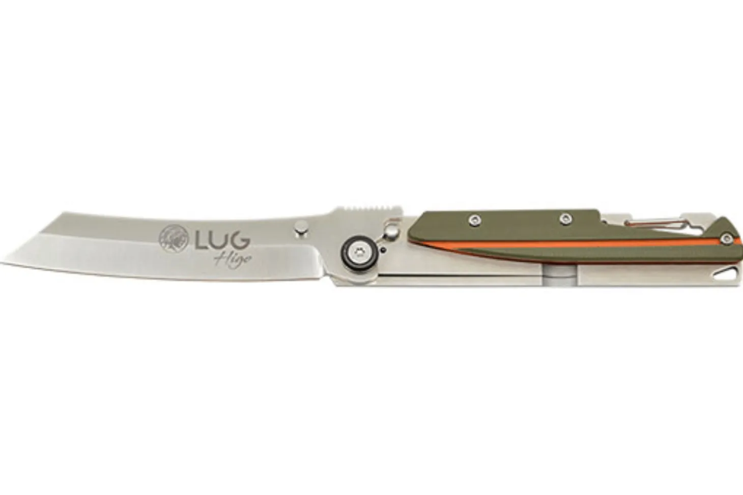 Couteau pliant LUG Higo LUSP3SHOK manche en acier et G10 kaki et orange 11cm