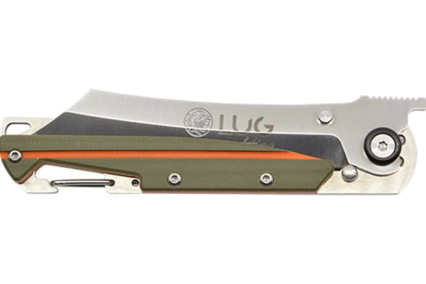 Couteau pliant LUG Higo LUSP3SHOK manche en acier et G10 kaki et orange 11cm