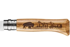 Couteau pliant Opinel Tradition Gravures Animalia Bison n°08 lame 8,5cm manche chêne