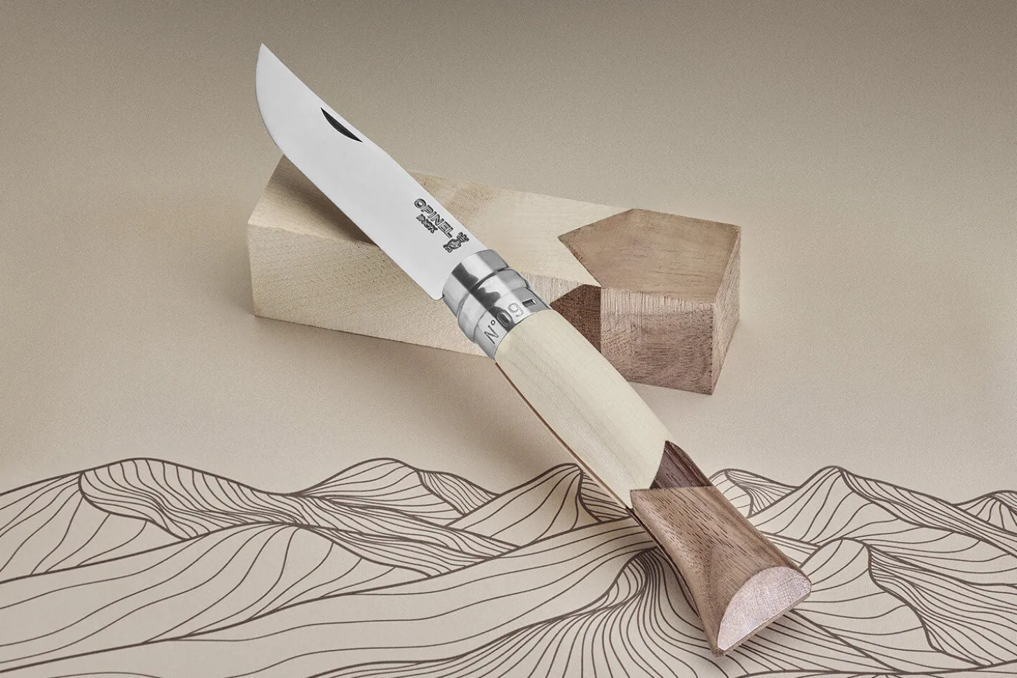 Couteau pliant Opinel Tradition Luxe Cime n°09 lame 9cm manche érable + frêne + noyer