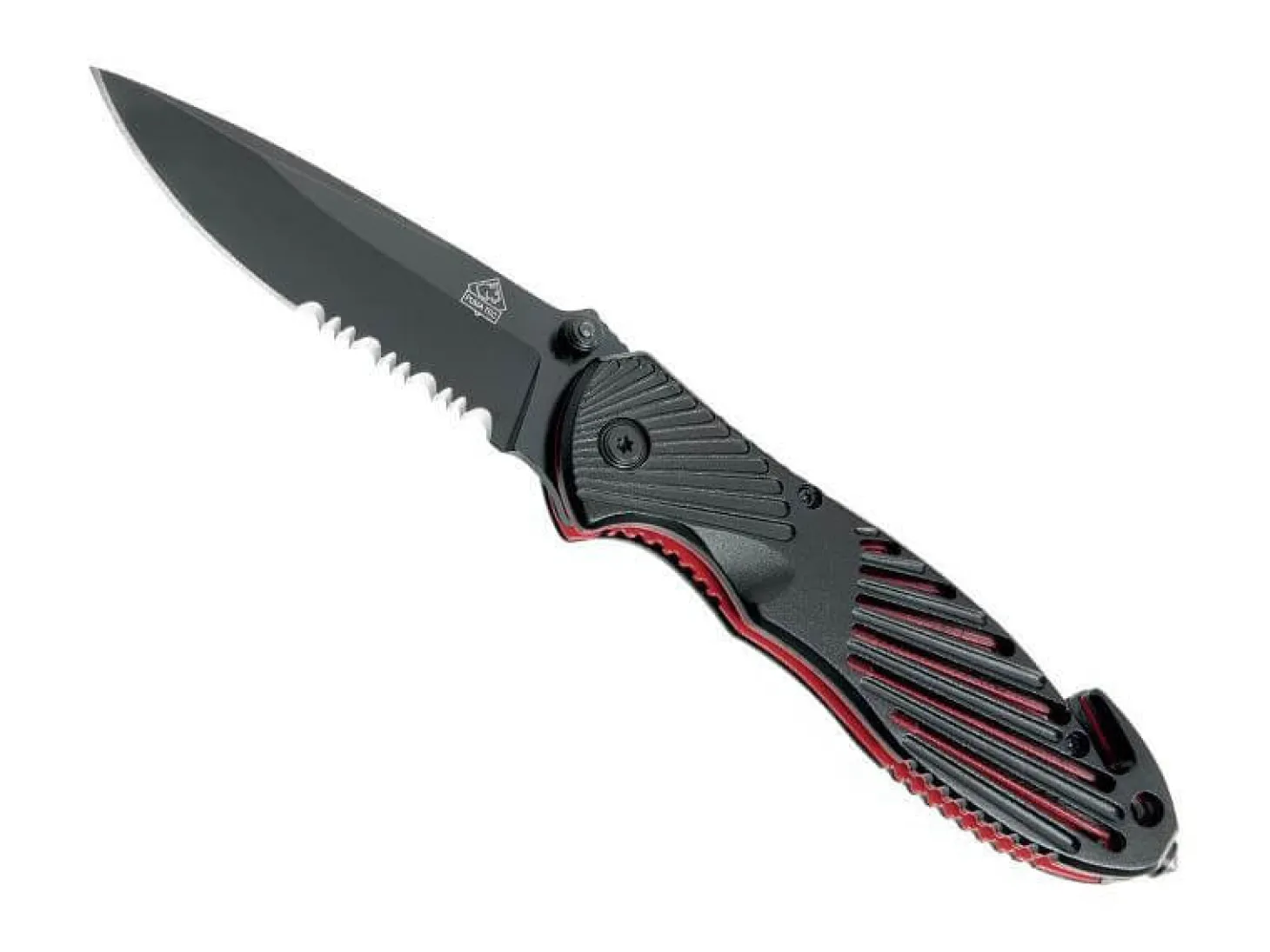Couteau pliant Puma Tec 319911 à dents manche alu 11cm + fonctions secours